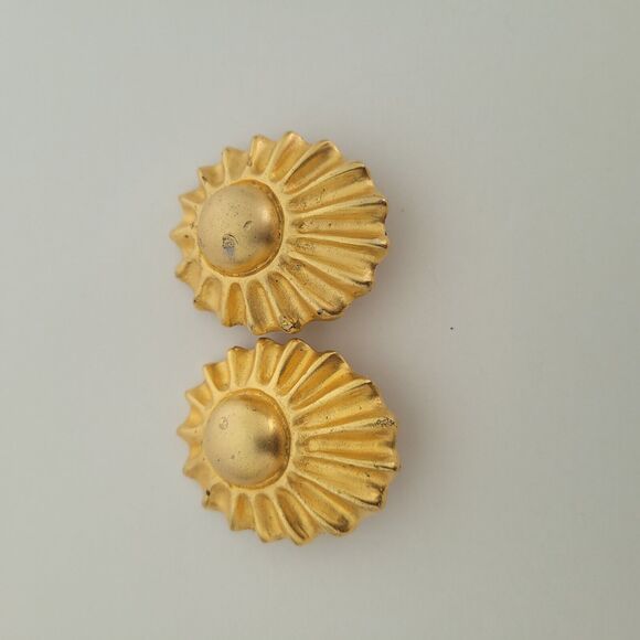 HERMES Sun Ray Clip On Earrings Gold Plated Vintage Authentic Large Heavy - Picture 12 of 12